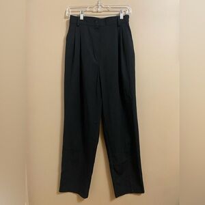 High-Waisted Black Dress Pants, Cinched Waist, Tapered
